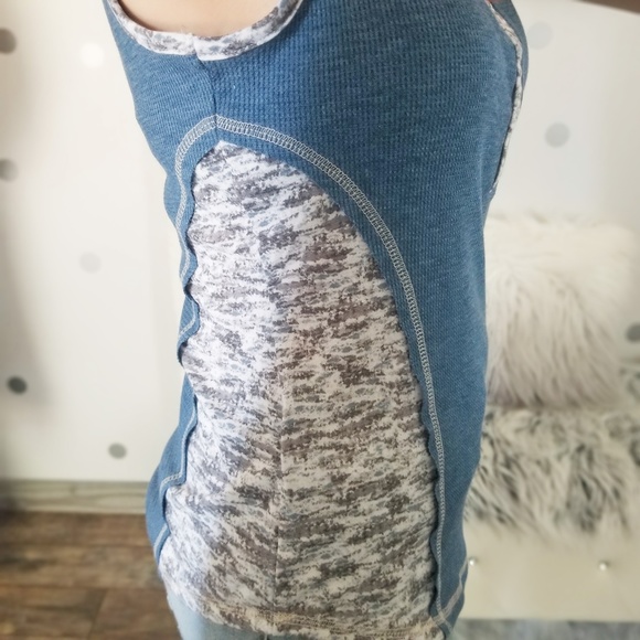 Spring Snap Button Waffle Knit Tank Top Blue Gray Summer Henley Tanks - Picture 8 of 10